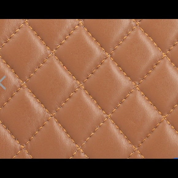 Designer Inspired RFID Genuine Leather Quilted Zip Around Clutch Wallet Cognac - Picture 7 of 11